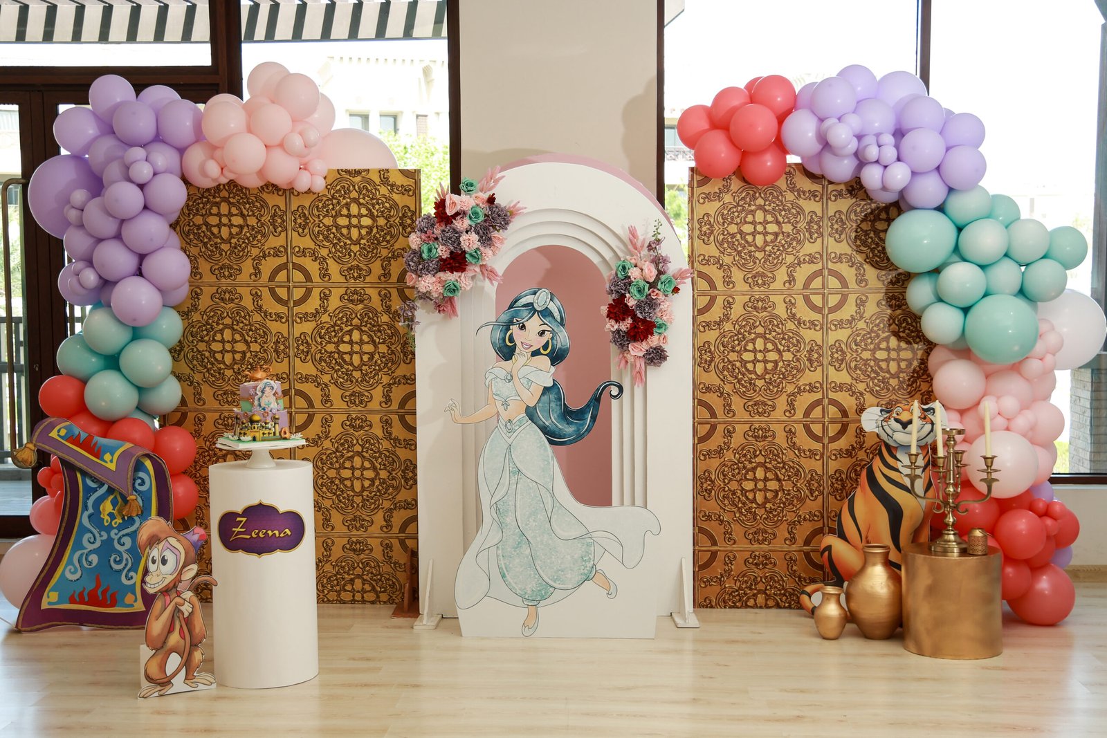 Princess and tiger birthday setup