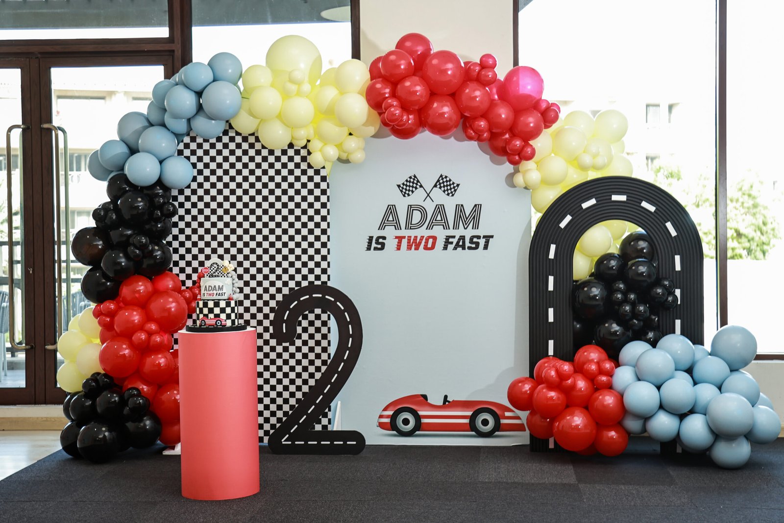 Racing-car birthday setup