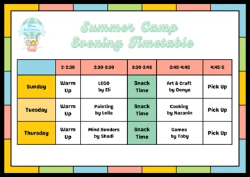 Summer Camp: Evening Timetable · 2025